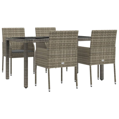 5 pcs conjunto de jantar p/ jardim c/ almofadões vime PE cinza