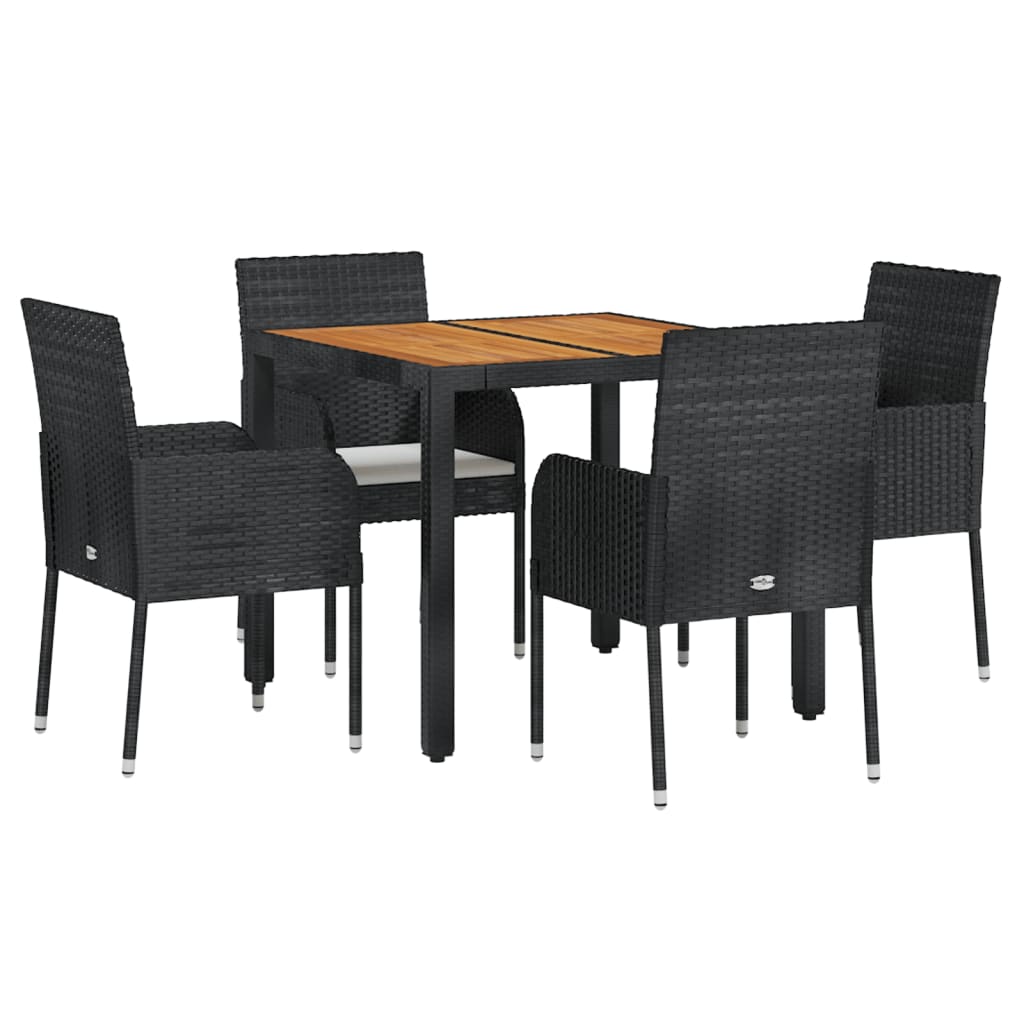 5 pcs conjunto de jantar p/ jardim c/ almofadões vime PE preto