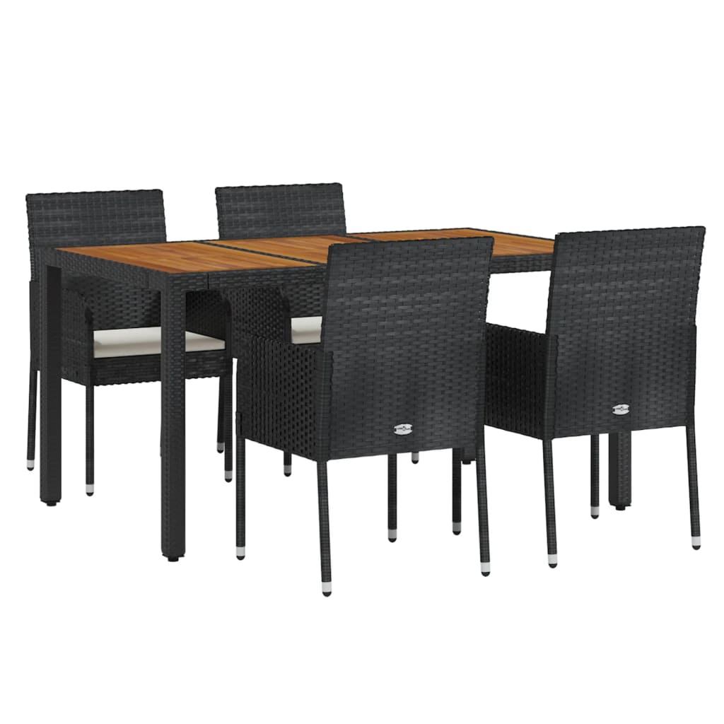 5 pcs conjunto de jantar p/ jardim c/ almofadões vime PE preto