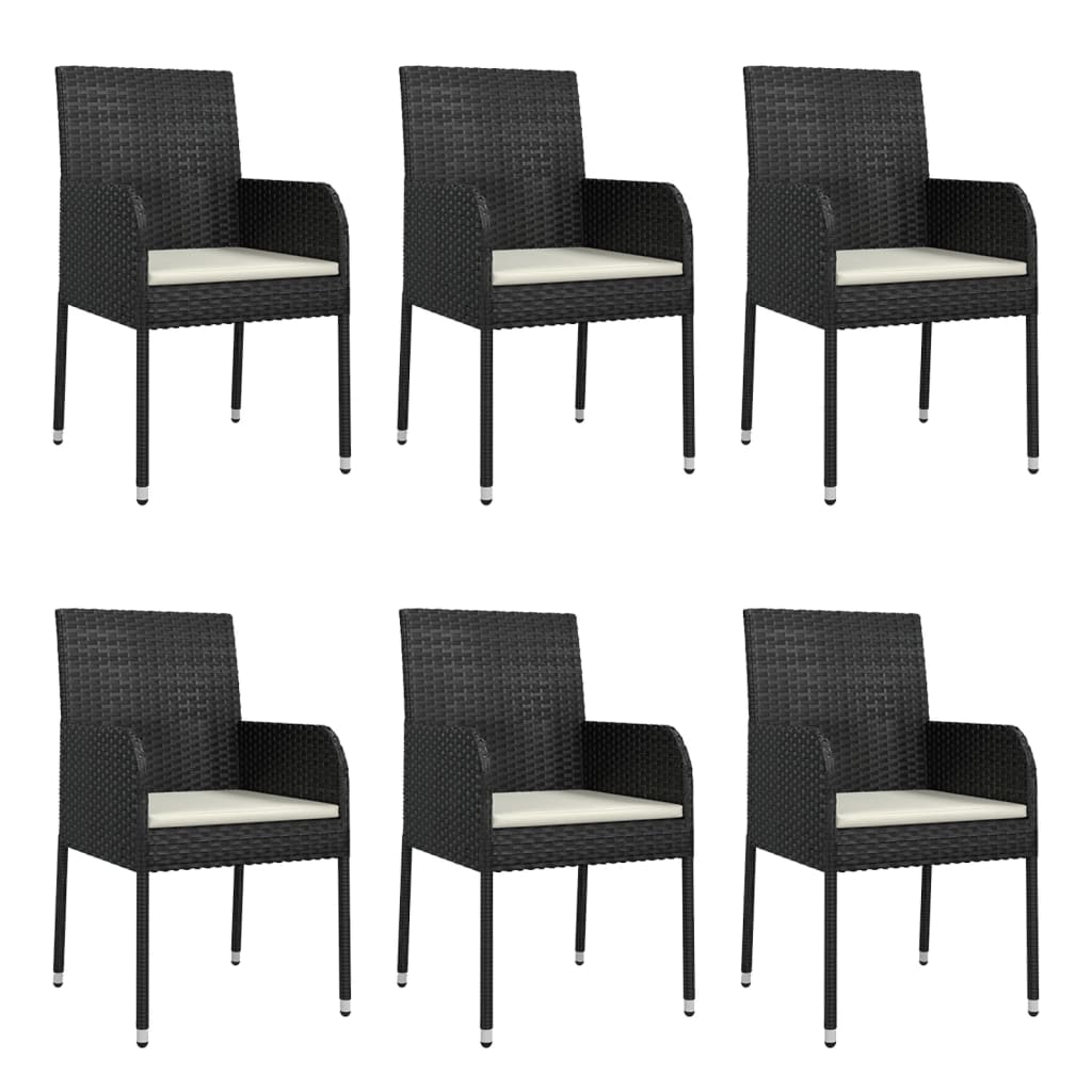 7 pcs conjunto de jantar p/ jardim c/ almofadões vime PE preto