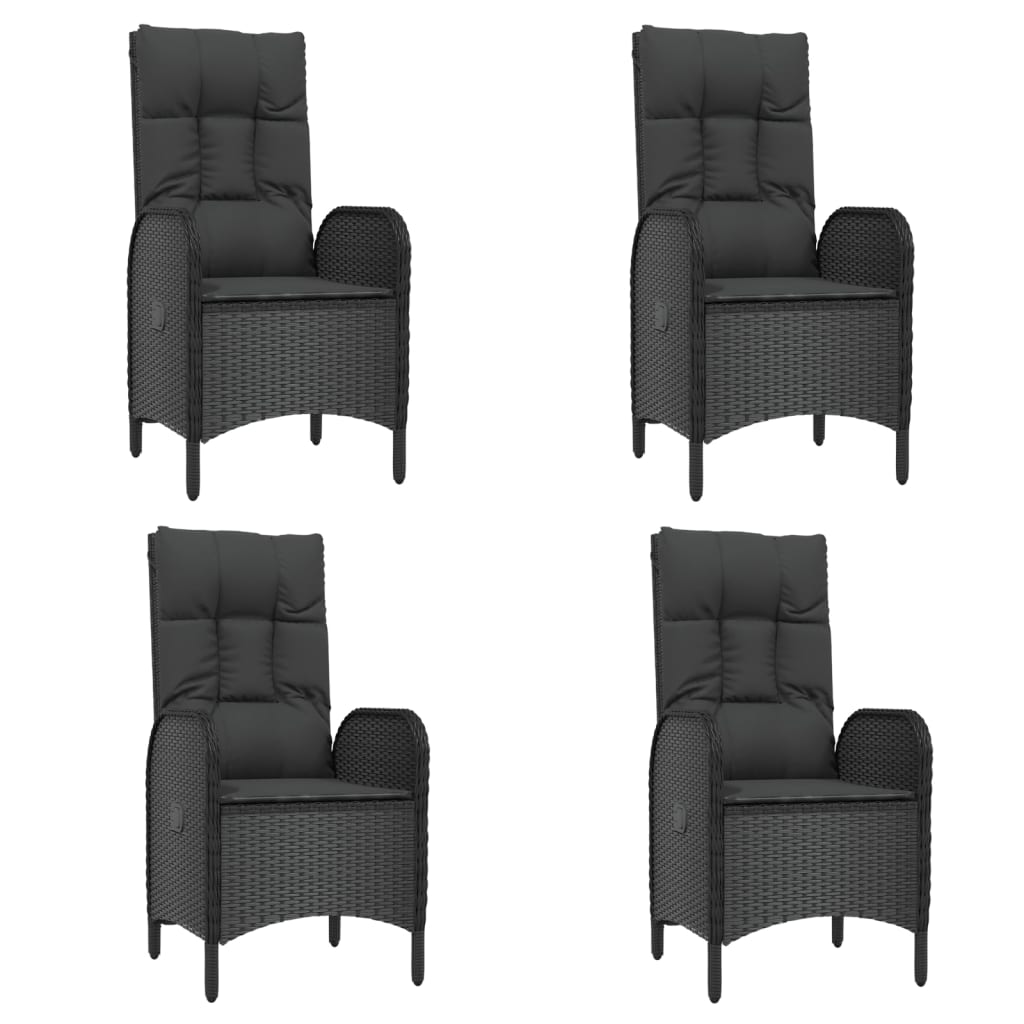 5 pcs conjunto de jantar p/ jardim c/ almofadões vime PE preto