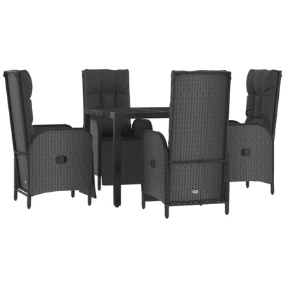 5 pcs conjunto de jantar p/ jardim c/ almofadões vime PE preto