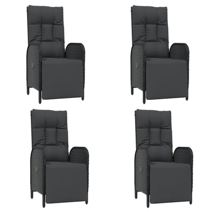 5 pcs conjunto de jantar p/ jardim c/ almofadões vime PE preto