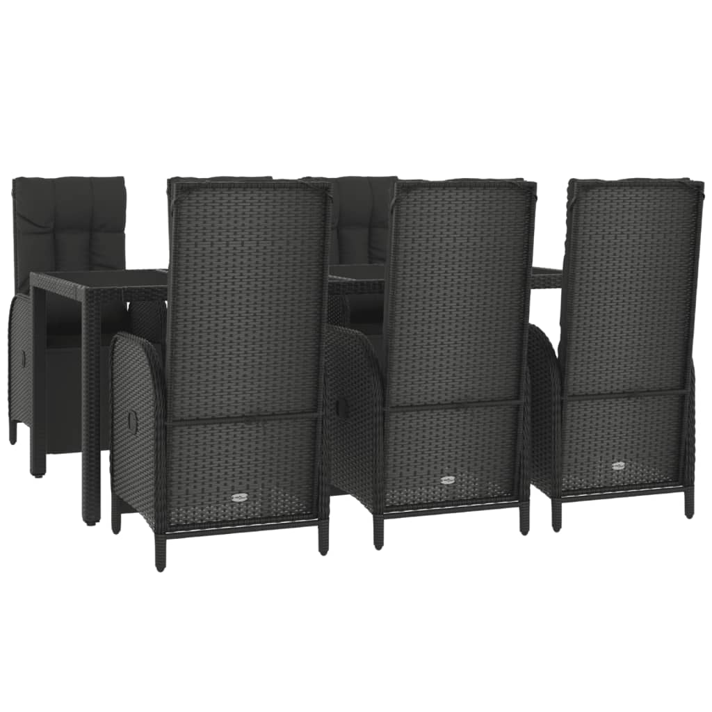 7 pcs conjunto de jantar p/ jardim c/ almofadões vime PE preto