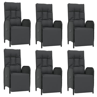 7 pcs conjunto de jantar p/ jardim c/ almofadões vime PE preto