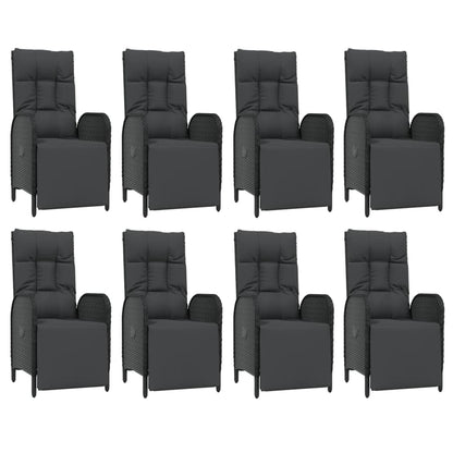 9 pcs conjunto de jantar p/ jardim c/ almofadões vime PE preto