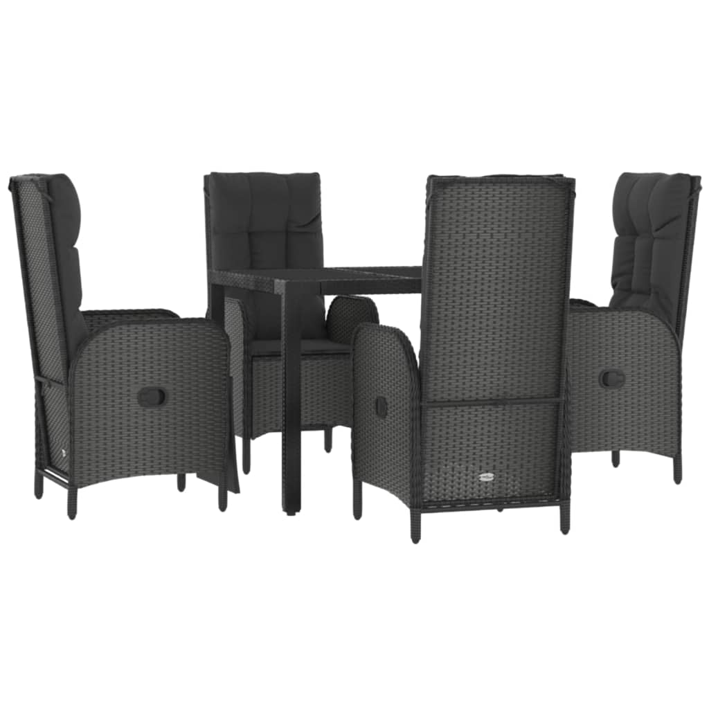 5 pcs conjunto de jantar p/ jardim c/ almofadões vime PE preto