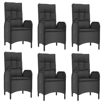 9 pcs conjunto de jantar p/ jardim c/ almofadões vime PE preto