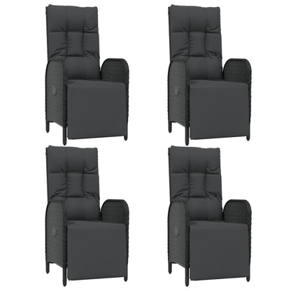 5 pcs conjunto de jantar p/ jardim c/ almofadões vime PE preto