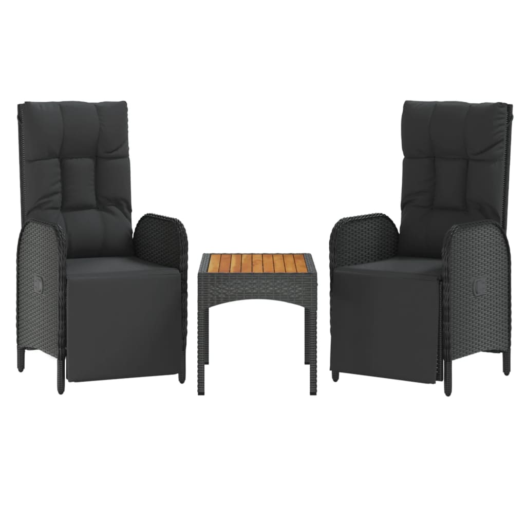 5 pcs conjunto de jantar p/ jardim c/ almofadões vime PE preto