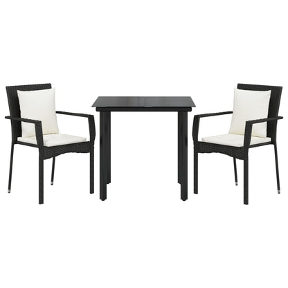 Conjunto de 2 Cadeiras e 1 Mesa em Vime - Preto - Design Natura