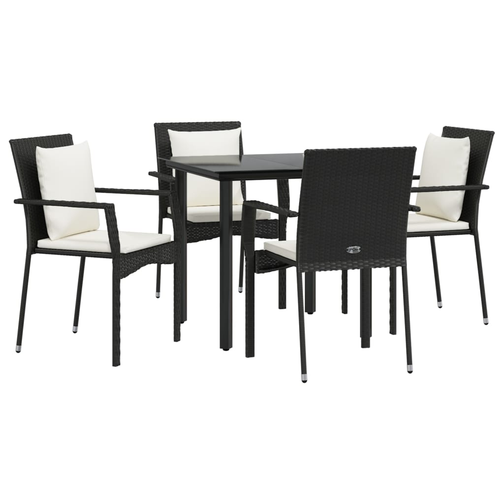 5 pcs conjunto de jantar p/ jardim c/ almofadões vime PE preto