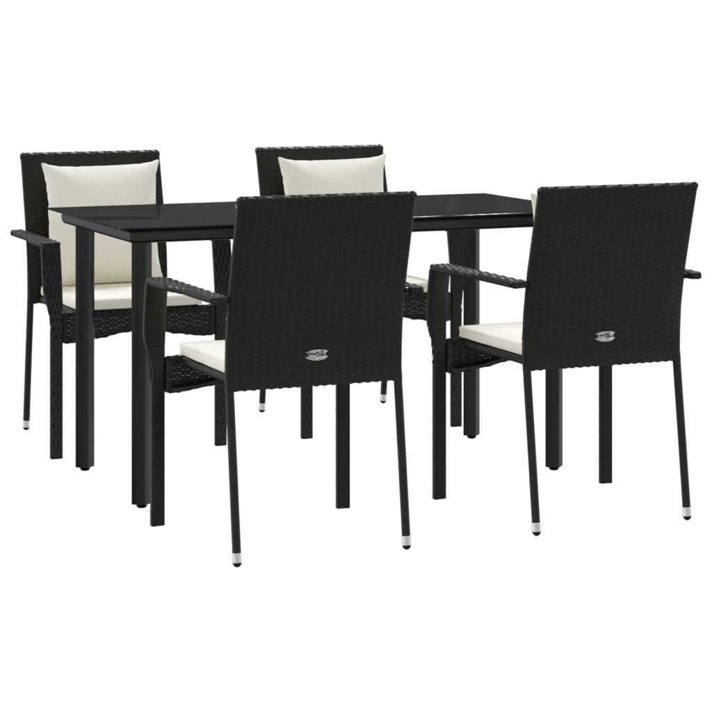 5 pcs conjunto de jantar p/ jardim c/ almofadões vime PE preto