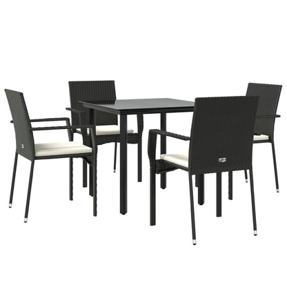 5 pcs conjunto de jantar p/ jardim c/ almofadões vime PE preto