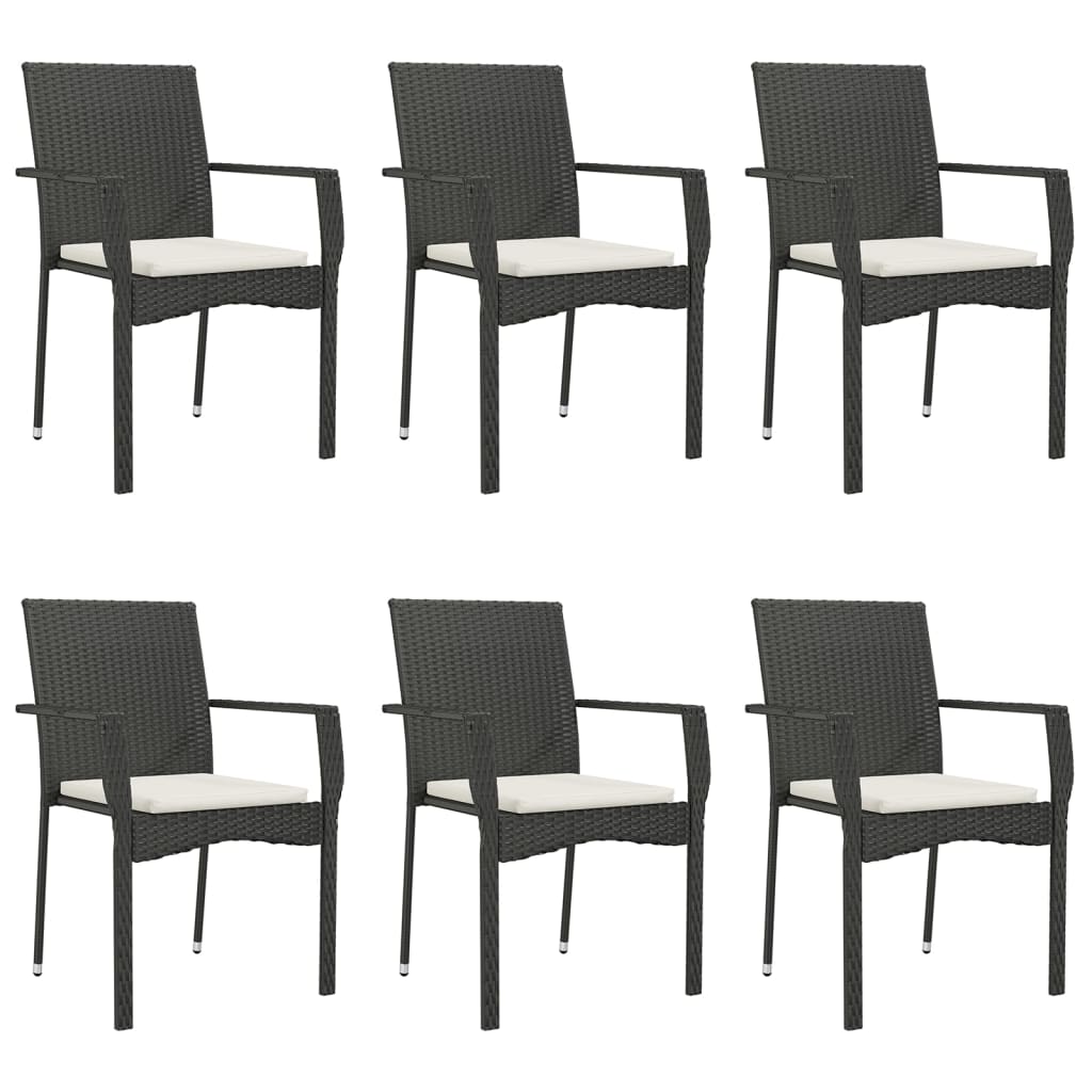 7 pcs conjunto de jantar p/ jardim c/ almofadões vime PE preto