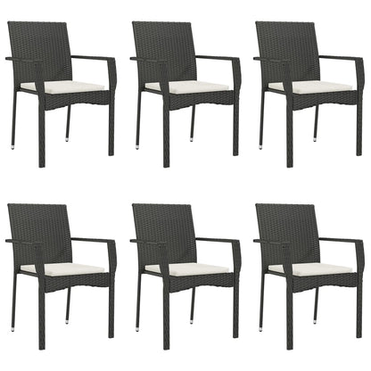 7 pcs conjunto de jantar p/ jardim c/ almofadões vime PE preto