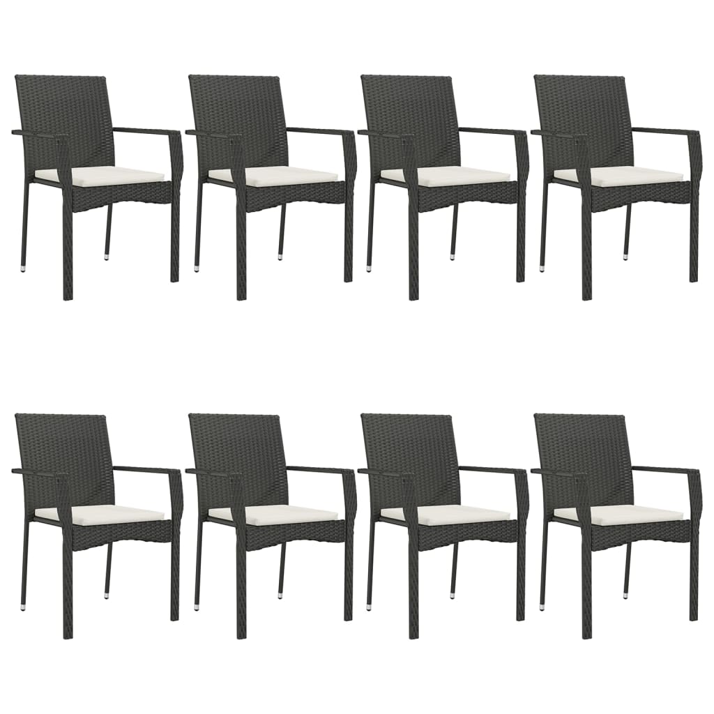 9 pcs conjunto de jantar p/ jardim c/ almofadões vime PE preto