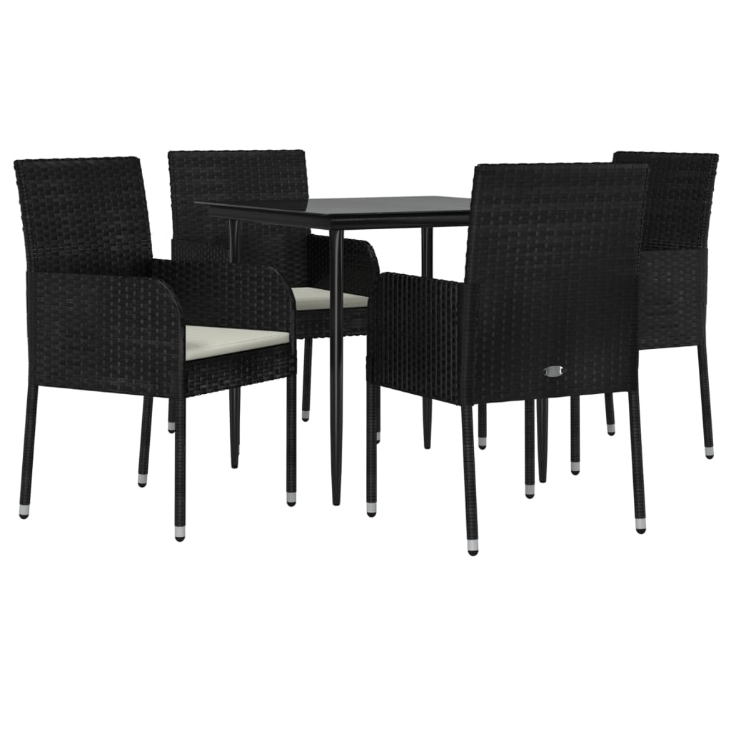 5 pcs conjunto de jantar p/ jardim c/ almofadões vime PE preto