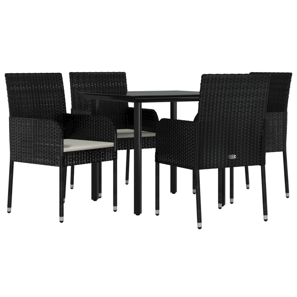 5 pcs conjunto de jantar p/ jardim c/ almofadões vime PE preto