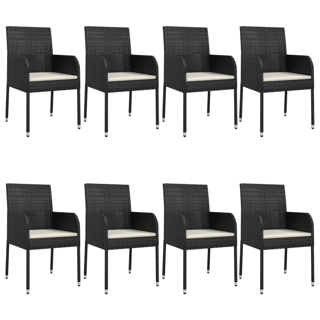 9 pcs conjunto de jantar p/ jardim c/ almofadões vime PE preto