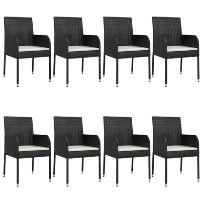 9 pcs conjunto de jantar p/ jardim c/ almofadões vime PE preto