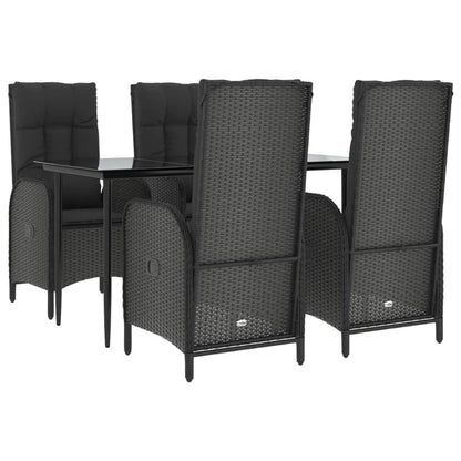 5 pcs conjunto de jantar p/ jardim c/ almofadões vime PE preto