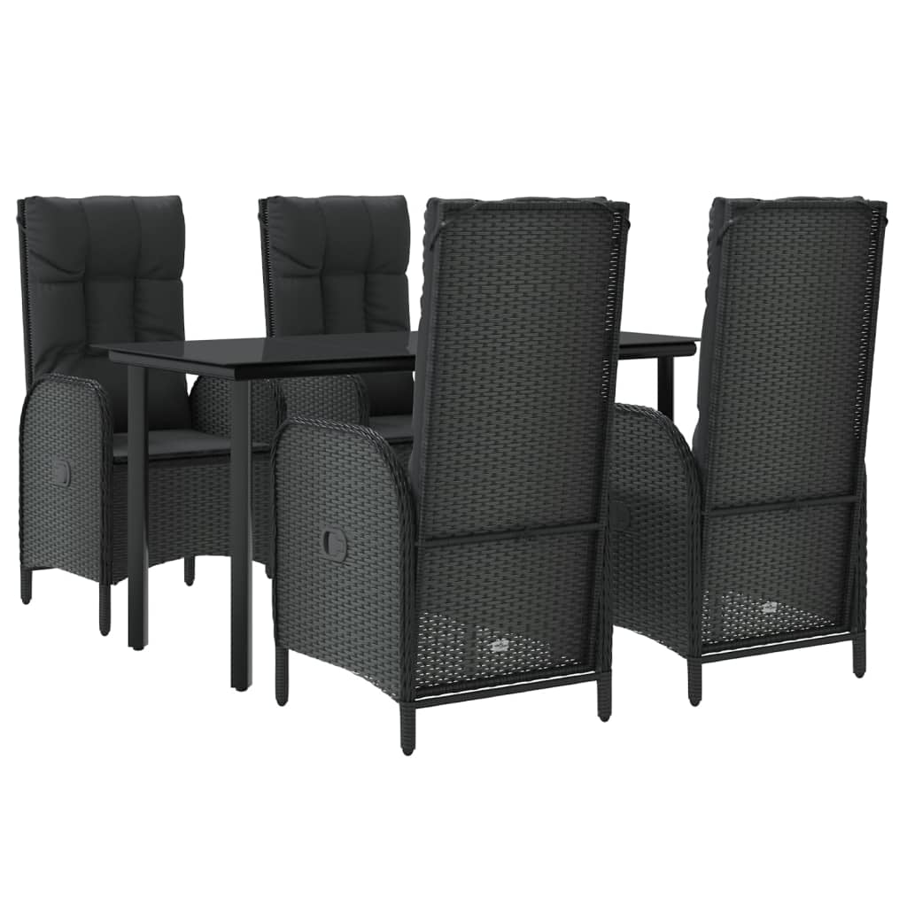 5 pcs conjunto de jantar p/ jardim c/ almofadões vime PE preto