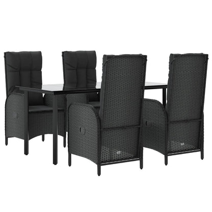 5 pcs conjunto de jantar p/ jardim c/ almofadões vime PE preto