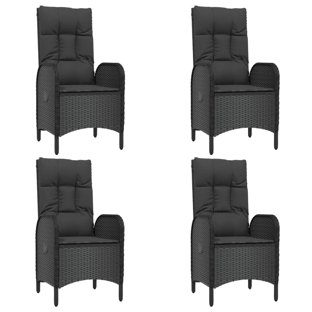 5 pcs conjunto de jantar p/ jardim c/ almofadões vime PE preto