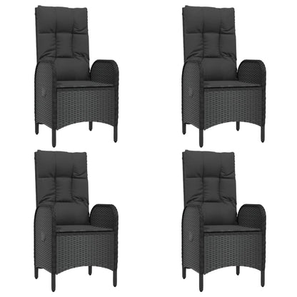 5 pcs conjunto de jantar p/ jardim c/ almofadões vime PE preto