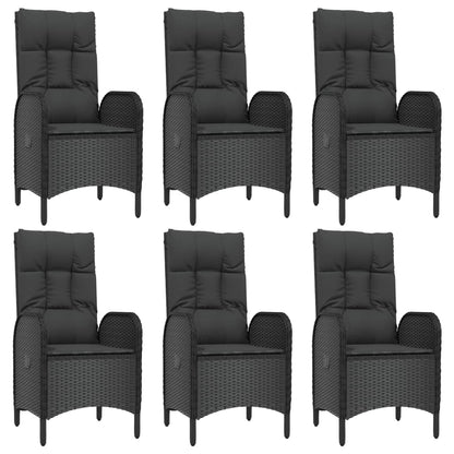 7 pcs conjunto de jantar p/ jardim c/ almofadões vime PE preto