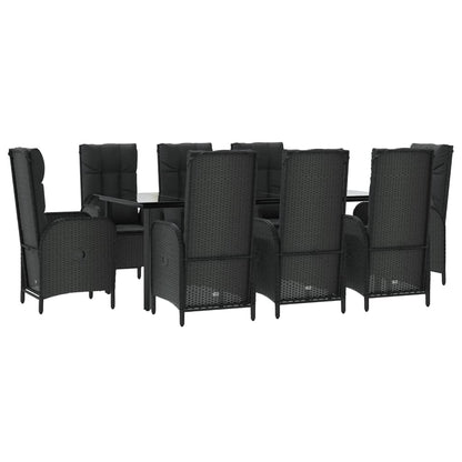 9 pcs conjunto de jantar p/ jardim c/ almofadões vime PE preto