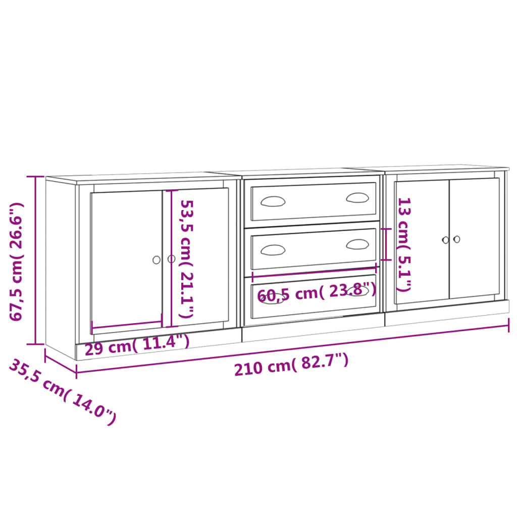 Aparadores 3 pcs derivados de madeira cinzento cimento