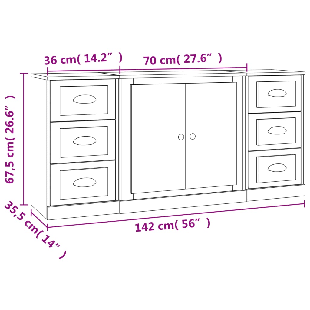 Aparadores 3 pcs derivados de madeira preto