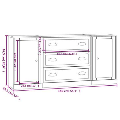 Aparadores 3 pcs derivados de madeira cinzento cimento