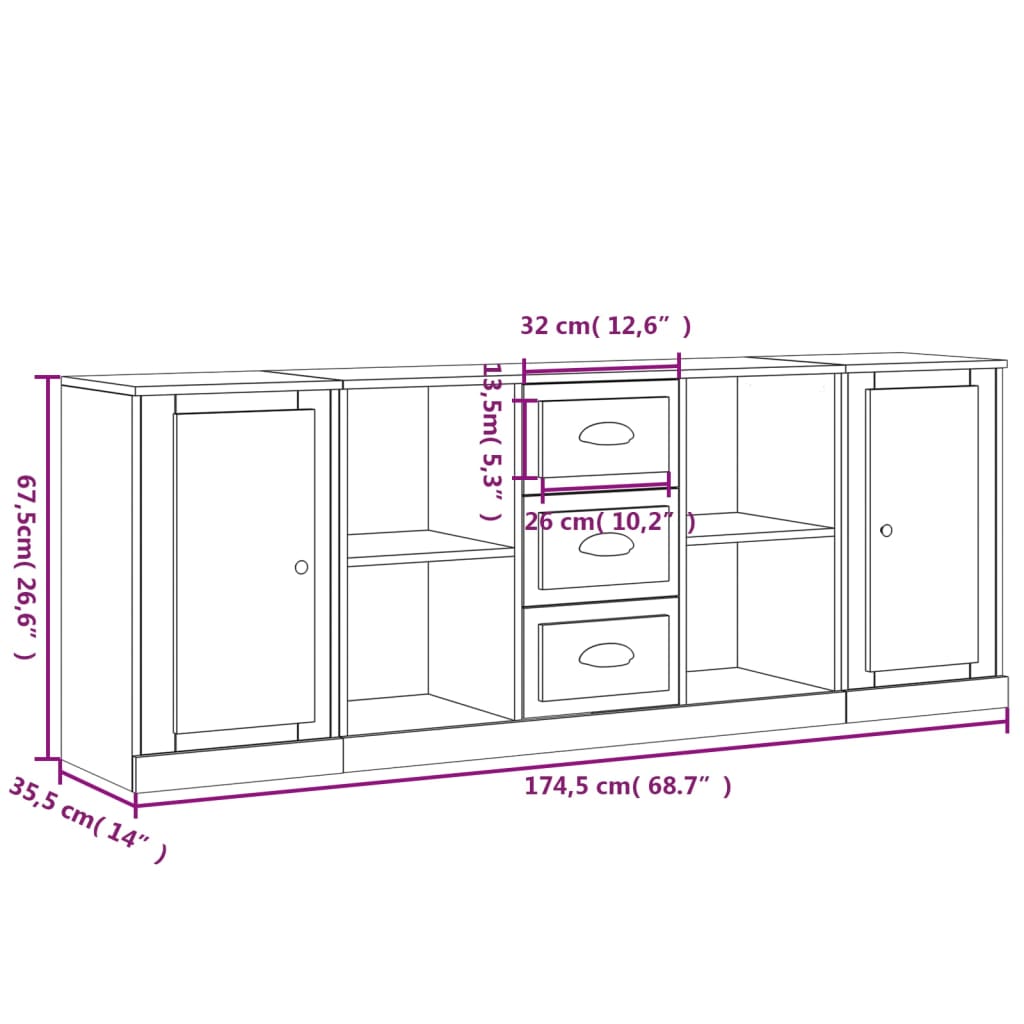 Aparadores 3 pcs derivados de madeira cinzento cimento