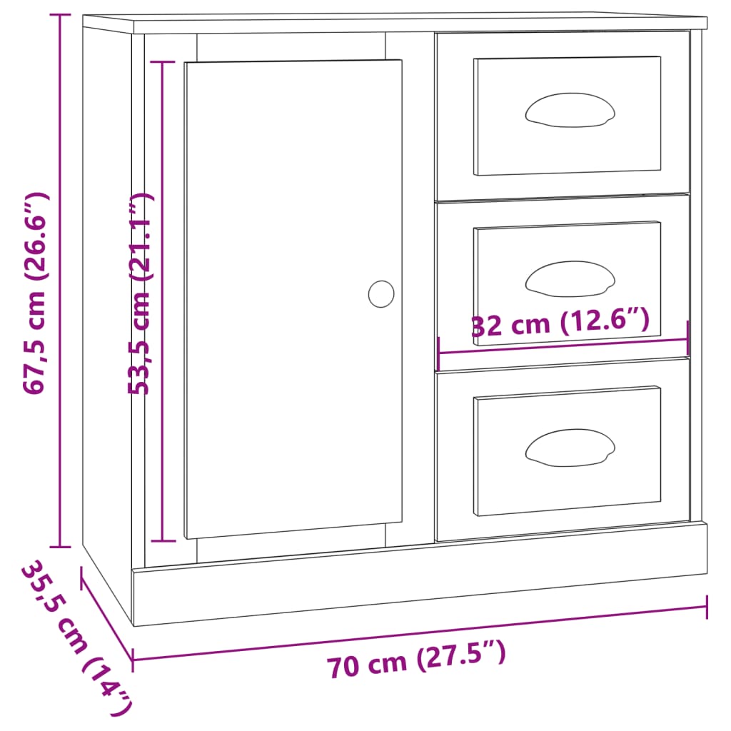 Aparadores 3 pcs derivados de madeira preto