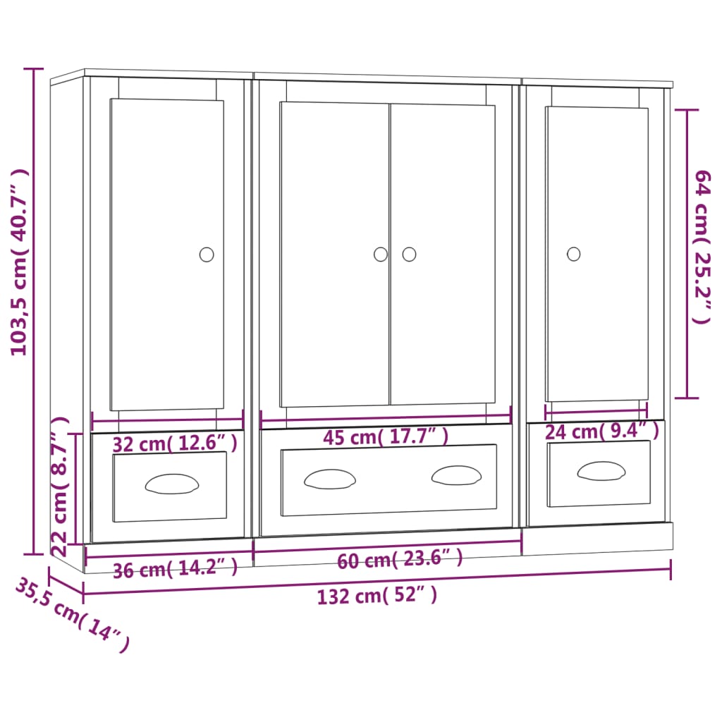 Aparadores altos 3 pcs derivados de madeira cor carvalho sonoma