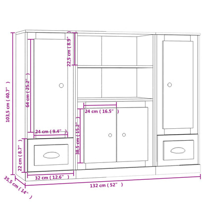 Aparadores altos 3 pcs derivados de madeira branco