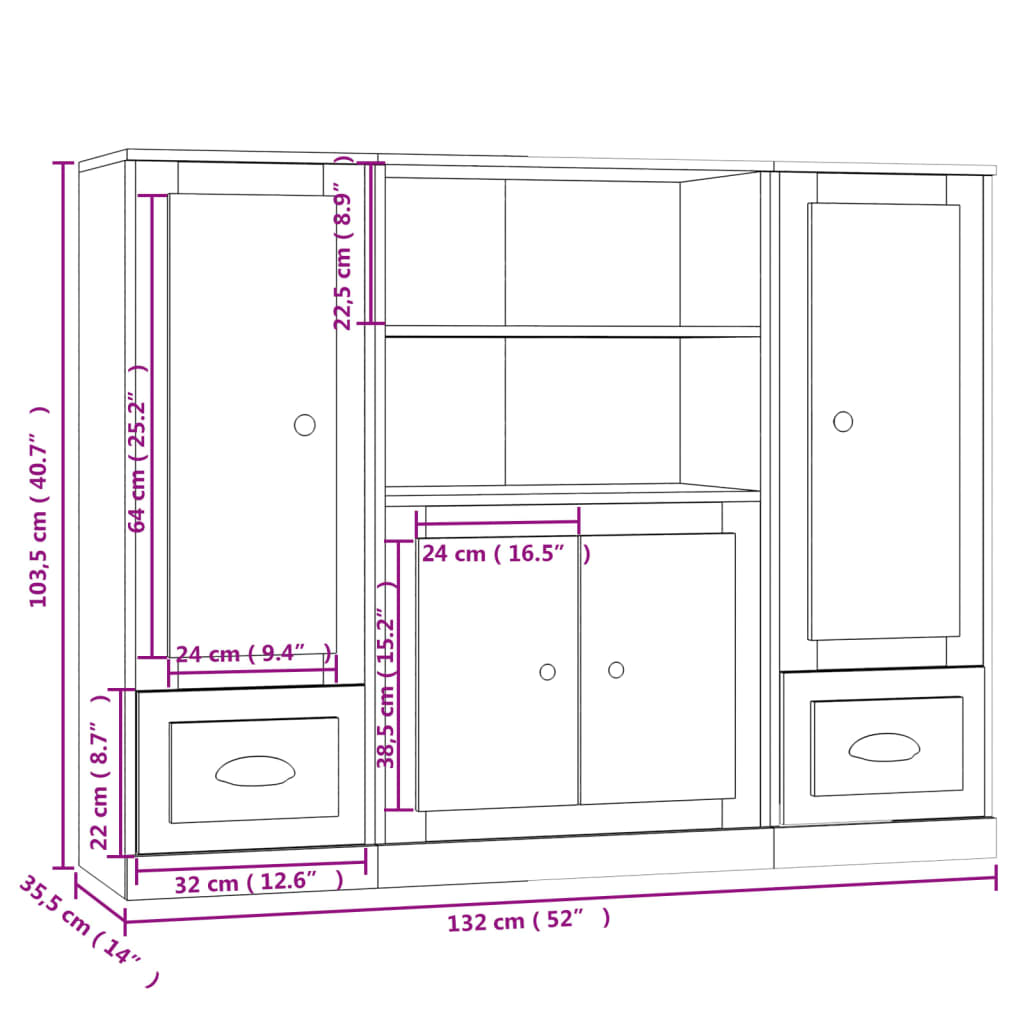 Aparadores altos 3 pcs derivados de madeira preto