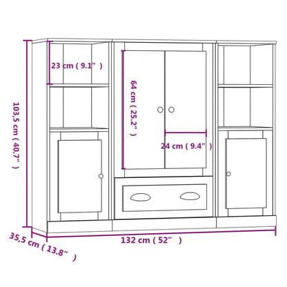 Aparadores altos 3 pcs derivados de madeira branco