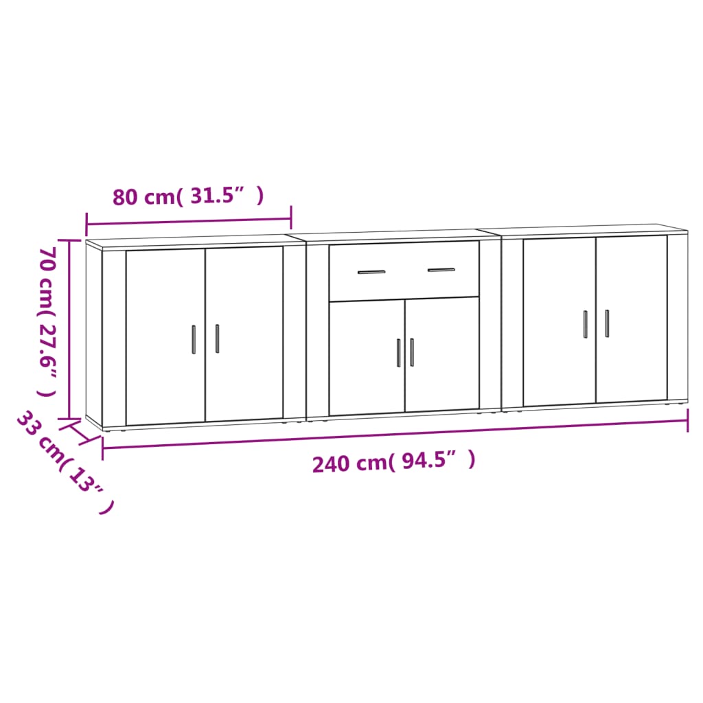 Aparadores 3 pcs derivados de madeira cinzento cimento