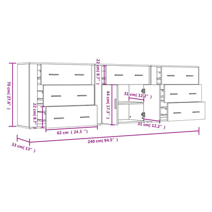 Aparadores 3 pcs derivados de madeira preto