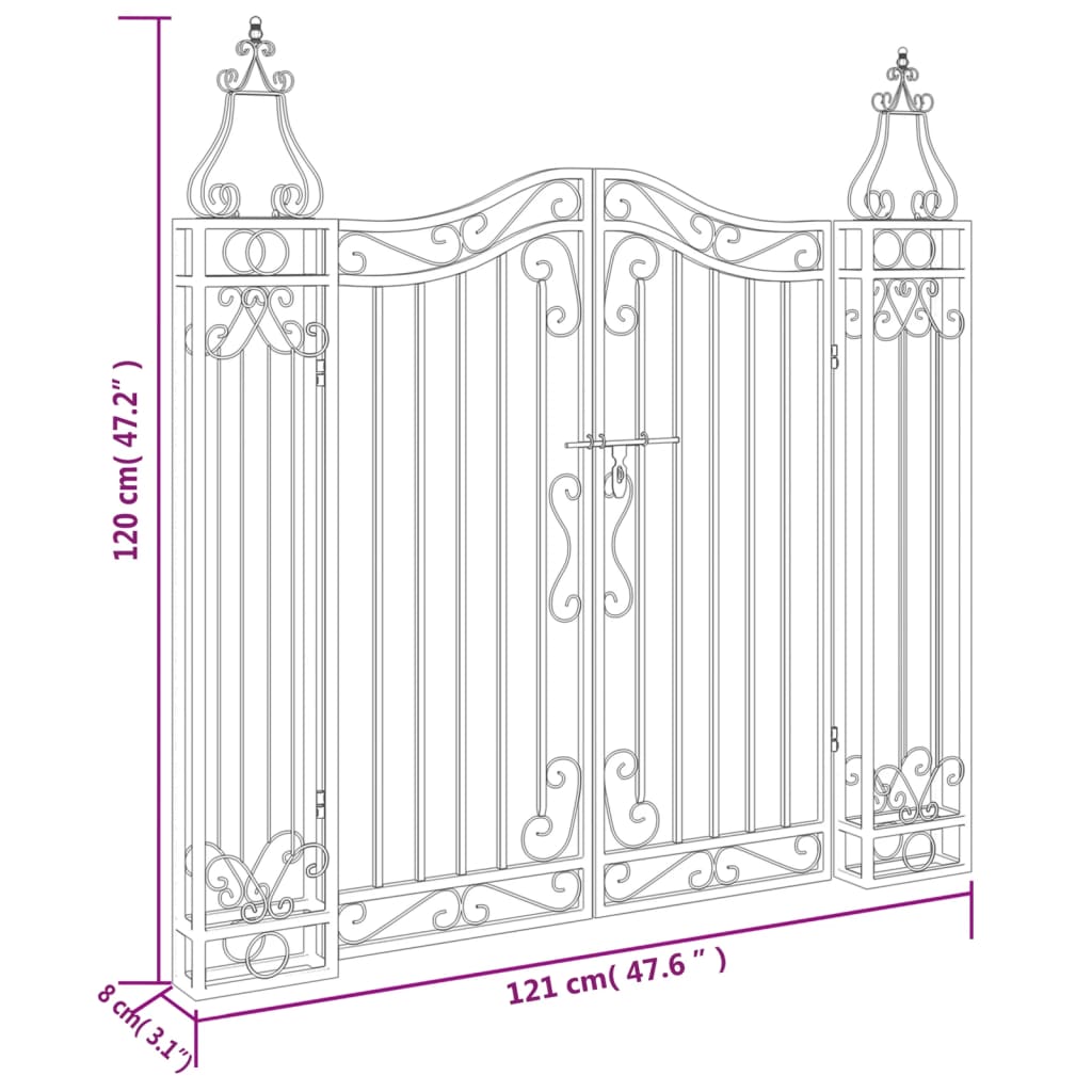 Portão de jardim 121x8x120 cm ferro forjado preto