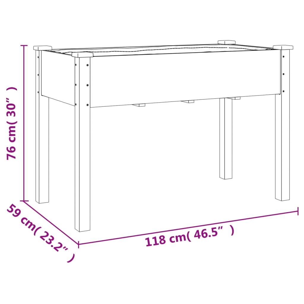 Vaso/floreira c/ forro 118x59x76 cm abeto maciço castanho