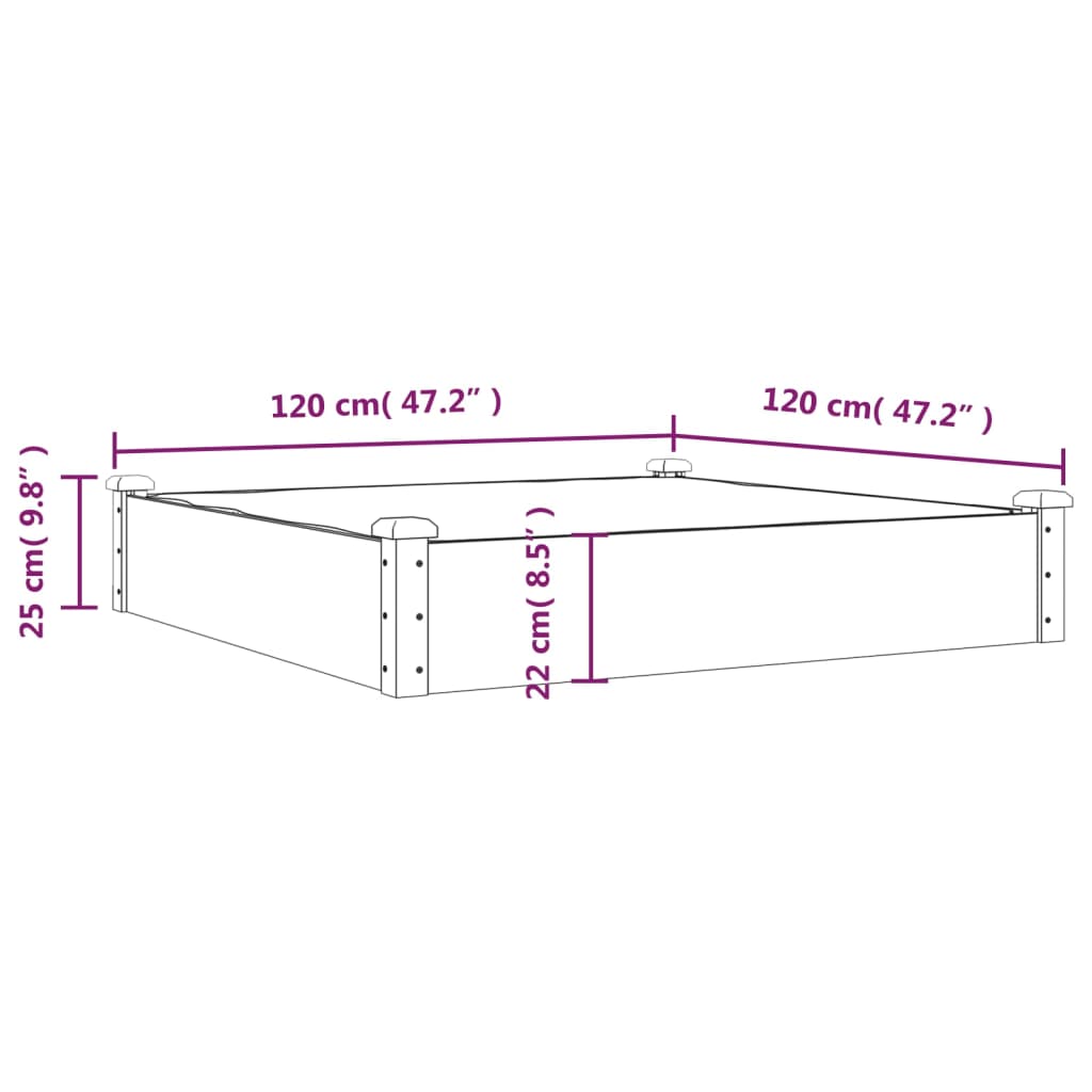 Canteiro elevado c/ forro 120x120x25 cm abeto maciço castanho