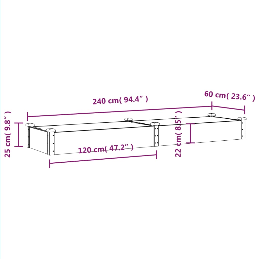 Canteiro elevado c/ forro 240x60x25 cm abeto maciço castanho