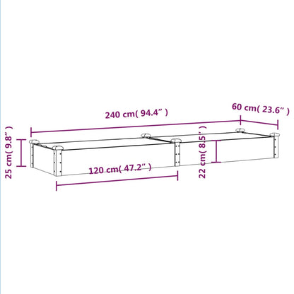 Canteiro elevado c/ forro 240x60x25 cm abeto maciço castanho