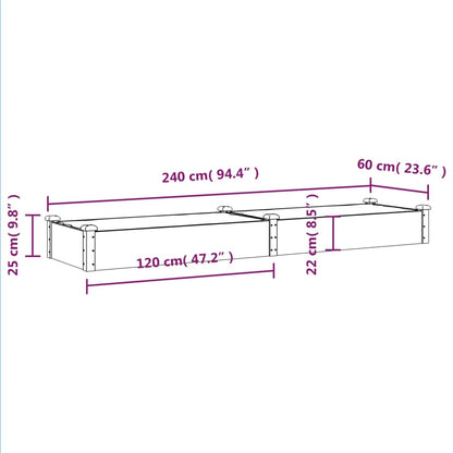 Canteiro elevado c/ forro 240x60x25 cm abeto maciço cinzento