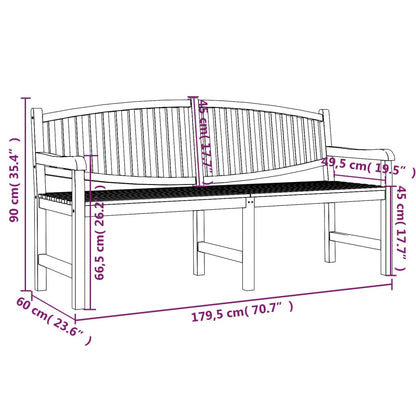 Banco de jardim 179,5x60x90 cm madeira de teca maciça